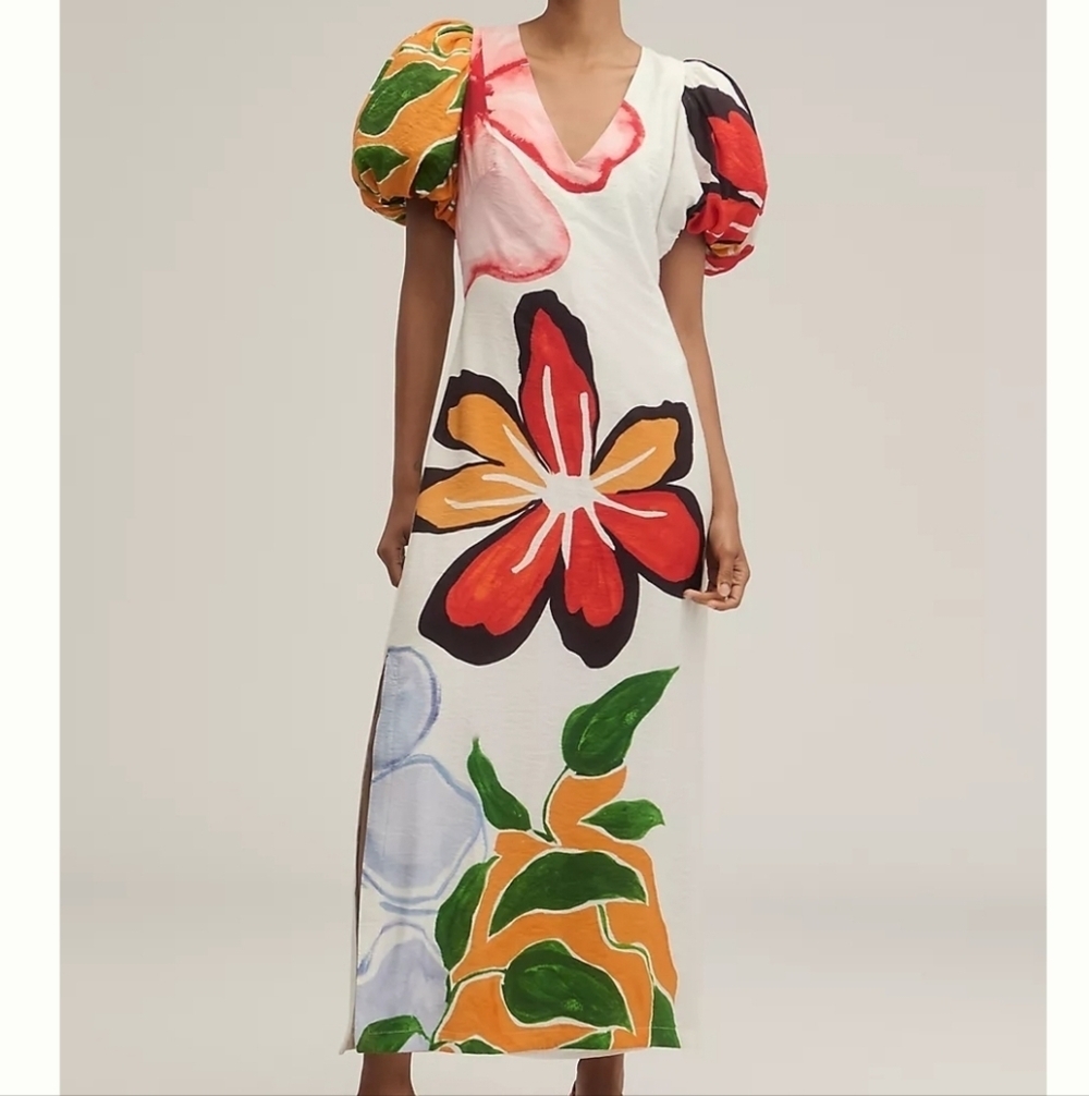 Anthropologie Puff-Sleeve A-Line Maxi Dress Ladies Size XXS